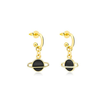 smiling face hoop earrings black saturn
