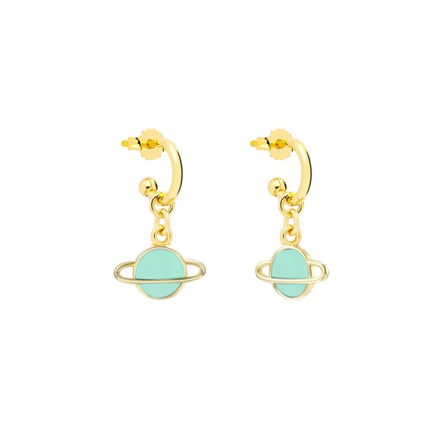 smiling face hoop earrings green saturn