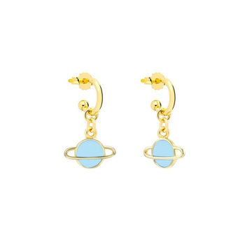 smiling face hoop earrings blue saturn