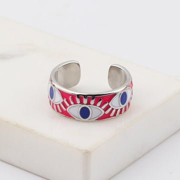 enamel engrave cute friendship ring resizable / silver rose