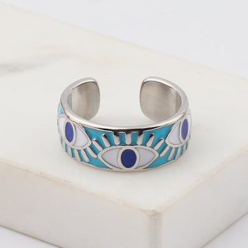 enamel engrave cute friendship ring resizable / silver blue