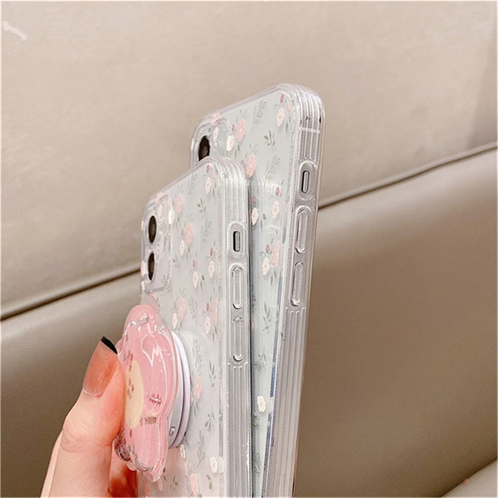kawaii phone case with a pink flower holder