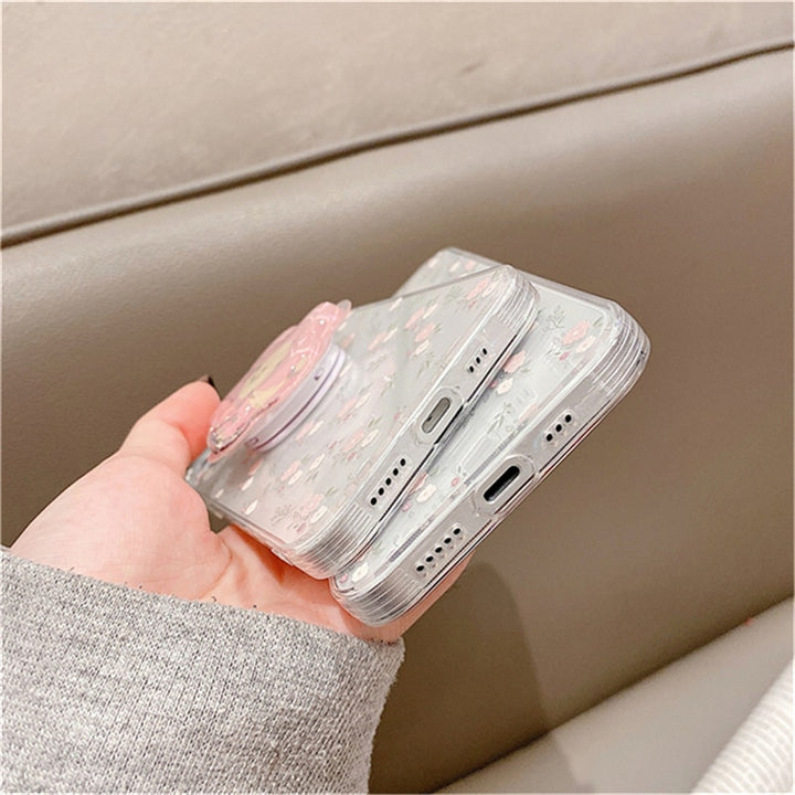 kawaii phone case with a pink flower holder