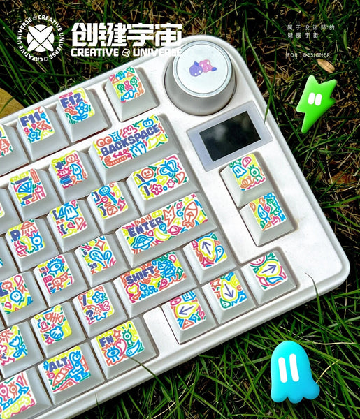 Graffiti Party KeyCap Set 133key | PBT Dye Subbed Cherry Profile Keyboard - 133keys