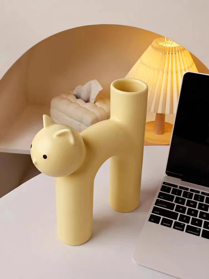 Cute Ceramic Cat-Shaped Vase