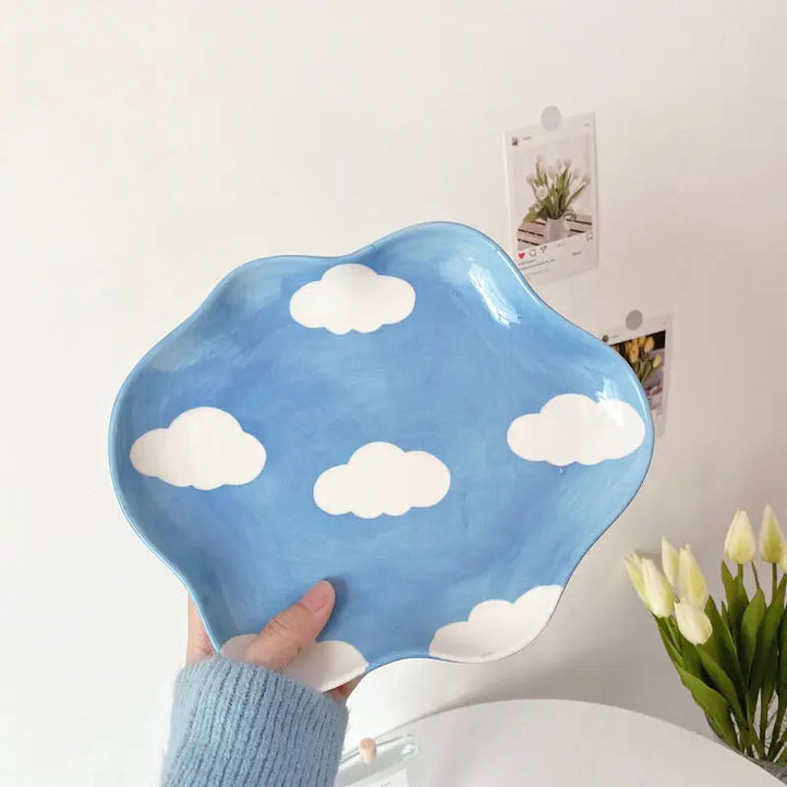 Cute Cloud Motif Ceramic Plate for Everyday Use