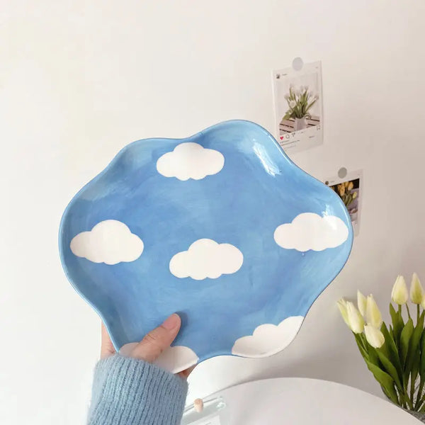 Cloud Ceramic Plate Fruit Dessert Breakfast Plate Home Korean Version Small Fresh Cloud Hand Painted Cute Girl Heart Gift