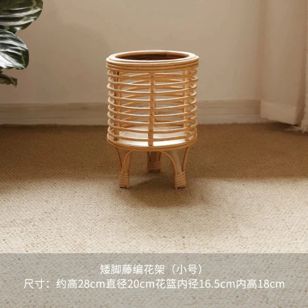 Nordic Rattan Weave Flowerpot Stand Living Room Flower Holder Green Ivy Potted Plant Rack Lightweight Durable Indoor Gardening