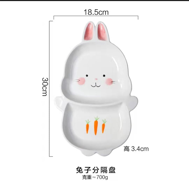 Colorful Animal-Shaped Ceramic Kids Plates – Bunny, Giraffe, Monkey & Bear Food Dishes for Toddlers and Children