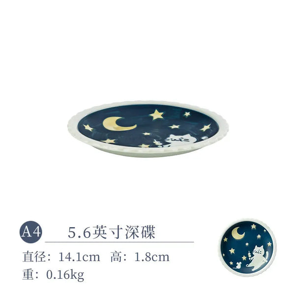 Hand-painted Japanese style cat ceramic plate