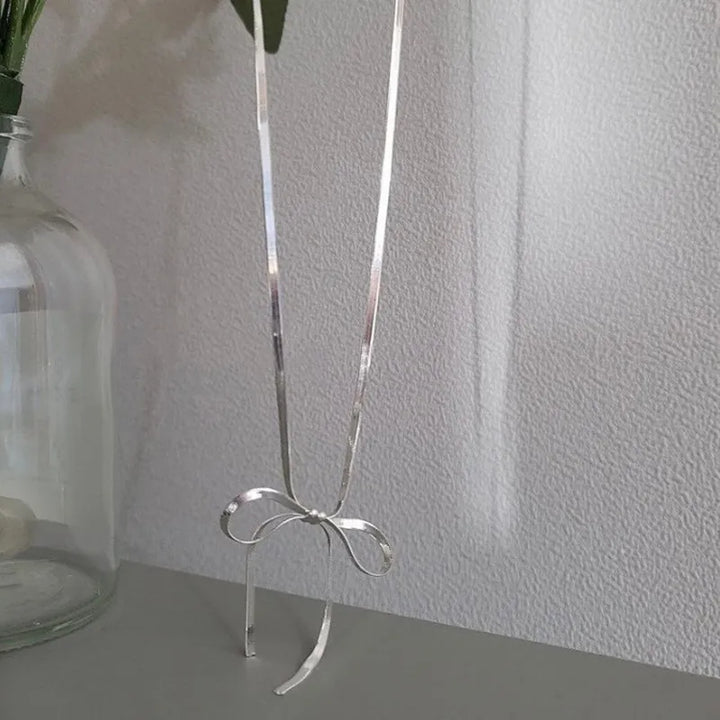  925 Sterling Silver Bowknot Snake Bone Necklace