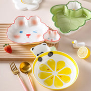 Colorful Ceramic Kids Plates in Fun Shapes – Bunny, Panda, Leaf, Citrus, Cloud & Cartoon Character Dishes for Toddlers and Children