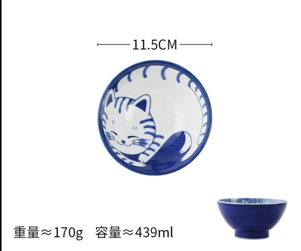 Cute Cat Ceramic Plate and Bowl - B-4.5 inch - Home decor