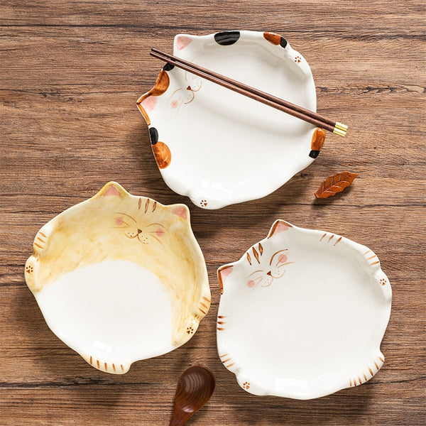 Cute Cat Shape Ceramic Plate - Cat shaped plates set - Home decor