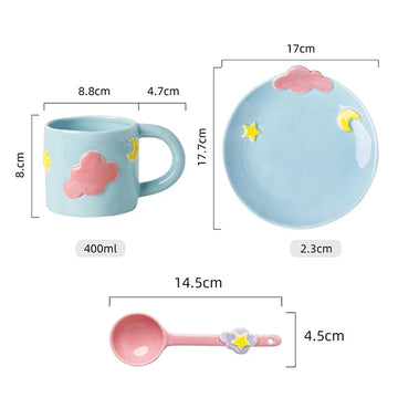 Modern Ceramic Plate with 400ml Coffee Mug and Spoon