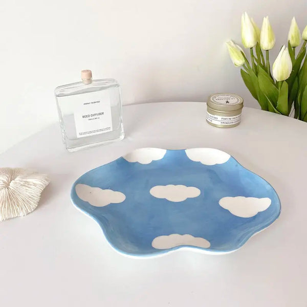 Cloud Ceramic Plate Fruit Dessert Breakfast Plate Home Korean Version Small Fresh Cloud Hand Painted Cute Girl Heart Gift