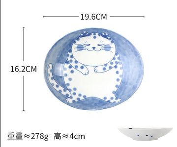 Cute Cat Ceramic Plate and Bowl - D-8 inch oval - Home decor