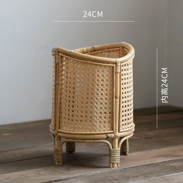 Nordic Rattan Weave Flowerpot Stand Living Room Flower Holder Green Ivy Potted Plant Rack Lightweight Durable Indoor Gardening