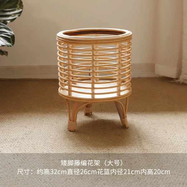 Nordic Rattan Weave Flowerpot Stand Living Room Flower Holder Green Ivy Potted Plant Rack Lightweight Durable Indoor Gardening
