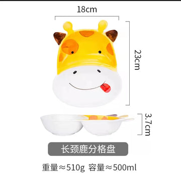 Colorful Animal-Shaped Ceramic Kids Plates – Bunny, Giraffe, Monkey & Bear Food Dishes for Toddlers and Children