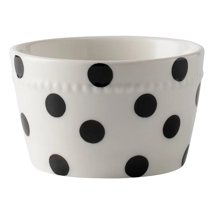 Close-up of vibrant polka dot bowl