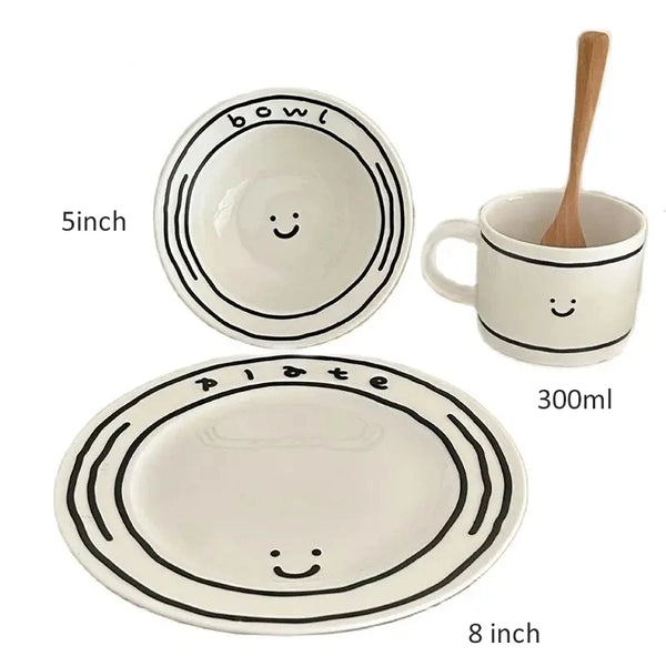 Cheerful Ceramic Dinnerware Set: Plate Bowl and Mug