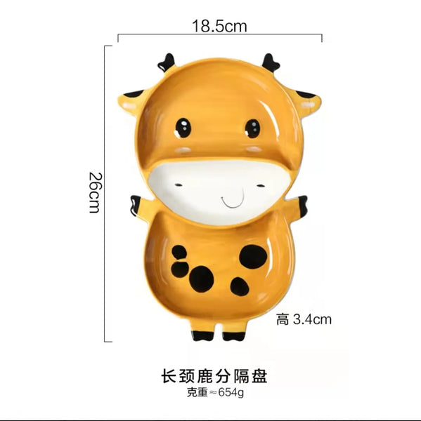 Colorful Animal-Shaped Ceramic Kids Plates – Bunny, Giraffe, Monkey & Bear Food Dishes for Toddlers and Children