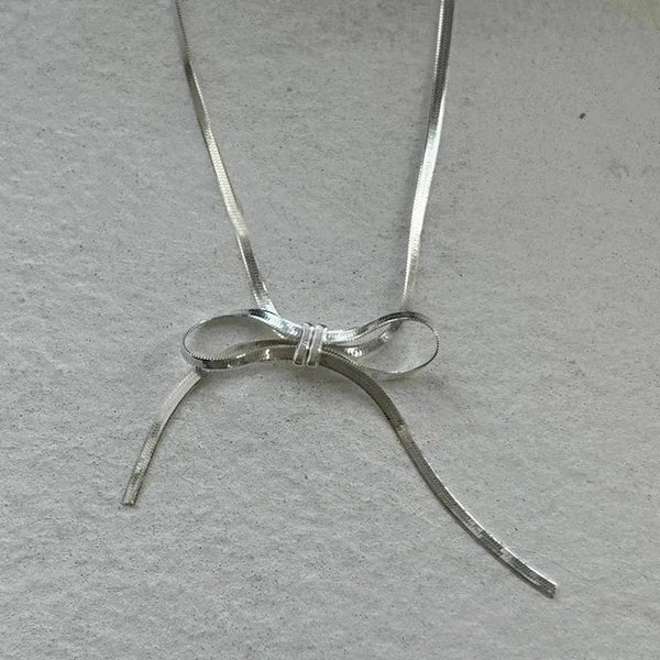  925 Sterling Silver Bowknot Snake Bone Necklace