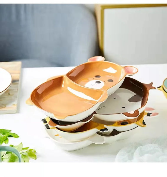 Colorful Animal-Shaped Ceramic Kids Plates – Bunny, Giraffe, Monkey & Bear Food Dishes for Toddlers and Children