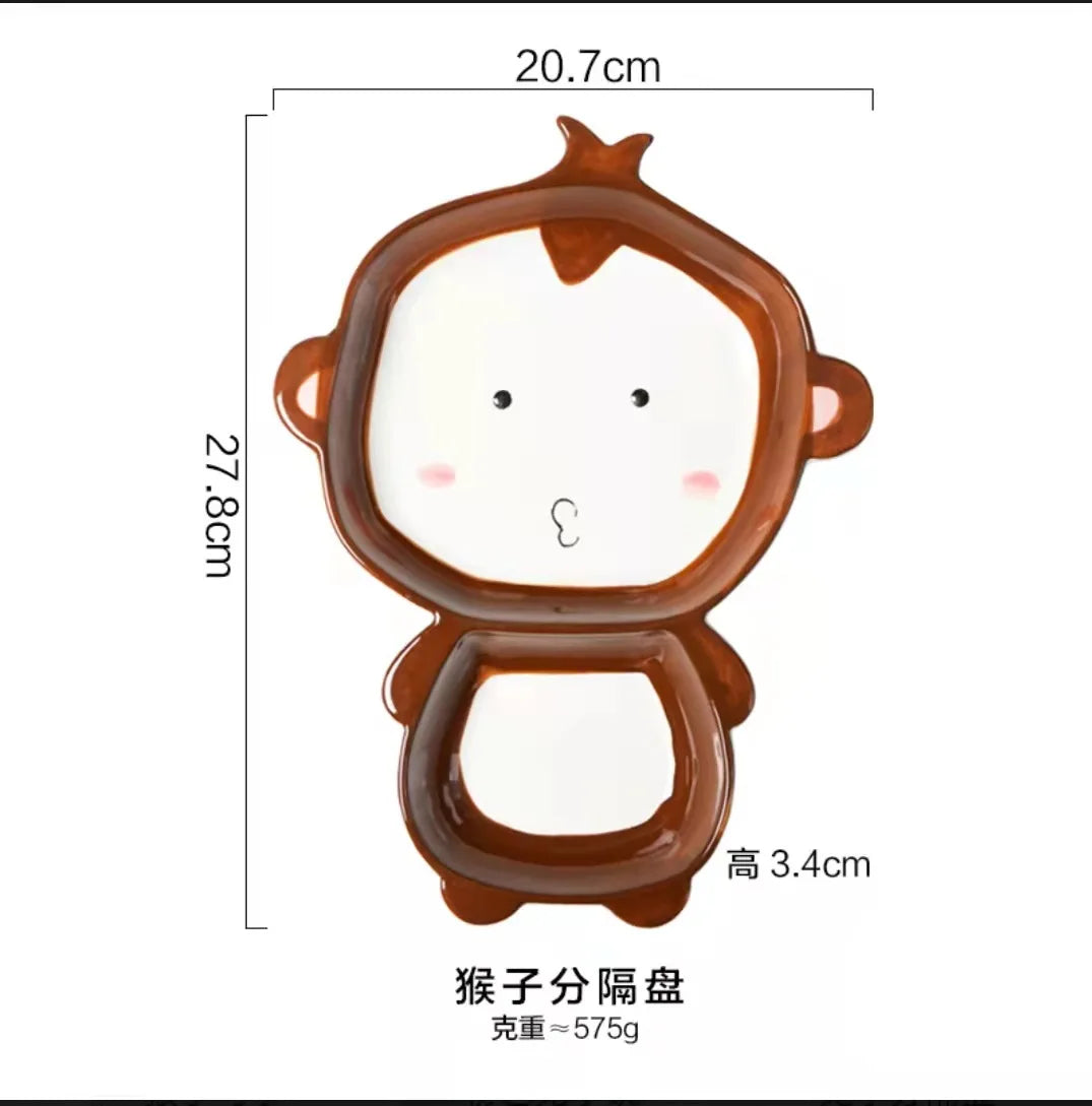 Colorful Animal-Shaped Ceramic Kids Plates – Bunny, Giraffe, Monkey & Bear Food Dishes for Toddlers and Children