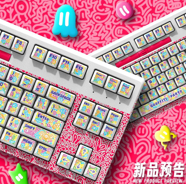 Graffiti Party KeyCap Set 133key | PBT Dye Subbed Cherry Profile Keyboard - 133keys