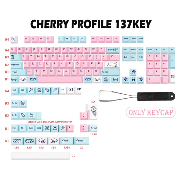 gmk-key acid house keycap cherry profile for mx switch gk61 64 108 6.25u/7u space bar sweet girl dye sublimation anime japan key japan 137key
