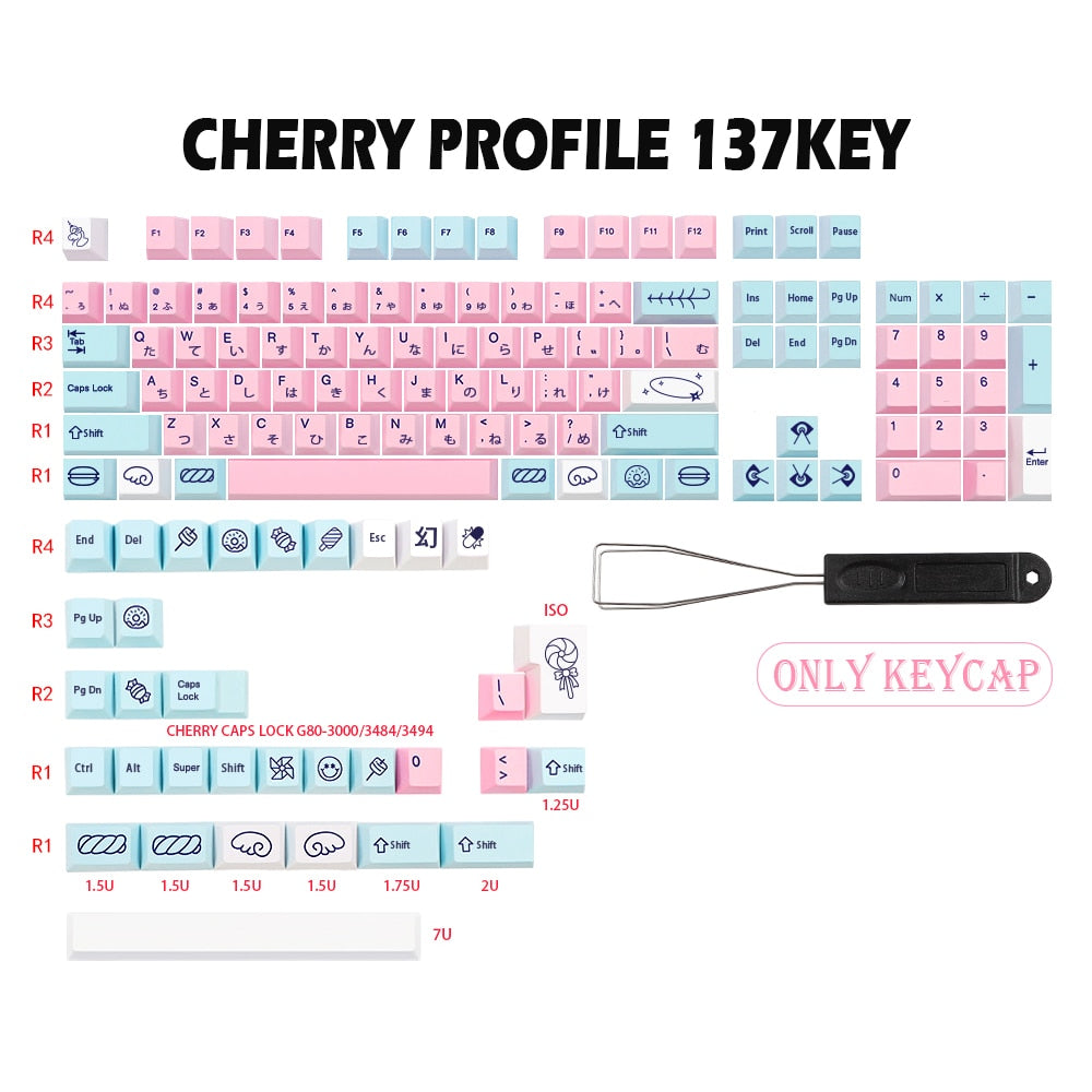gmk-key acid house keycap cherry profile for mx switch gk61 64 108 6.25u/7u space bar sweet girl dye sublimation anime japan key us jp font 137key