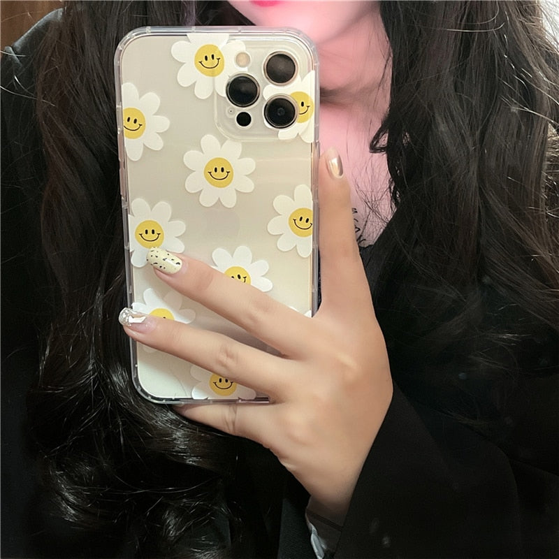 korean cute 3d sun flower bracket phone case for iphone 14 11 12 13 pro xs max x xr 7 8 plus funny daisy protective soft cover