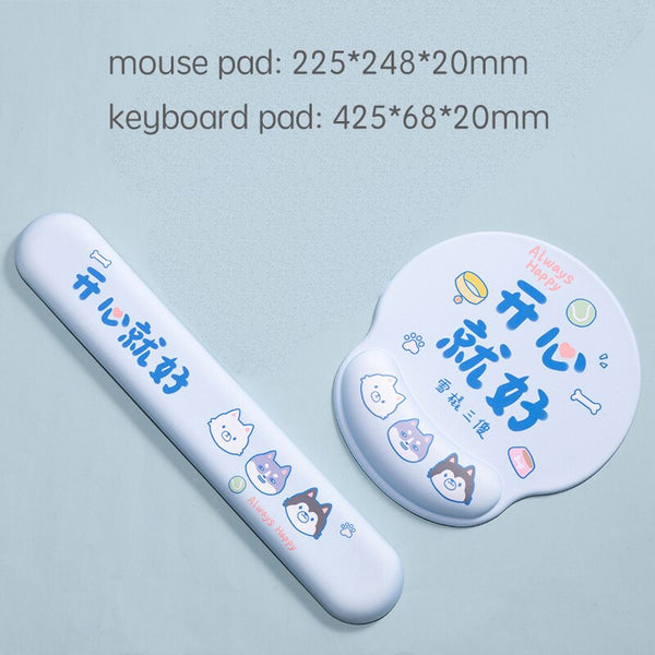 Mouse Pad with Keyboard Wrist Rest Set - happy round set
