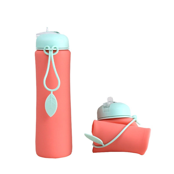 foldable silicone water bottle 600ml / rose red