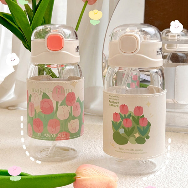 Kawaii waterfles met rietje en riem | Waterfles van 480 ml |BPA-vrije waterfles