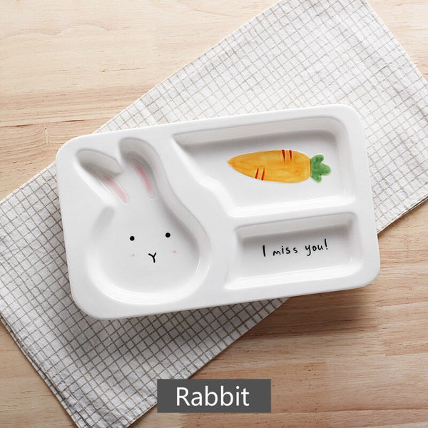 Children’s Cute animal Mea plate | cartoon ceramic dinner plate | rabbit plate | elephant plate | Giraffe Plate - Rabbit