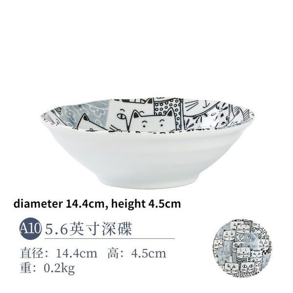 Japanese Ceramic Tableware, Cartoon Cat, Ceramic Plate