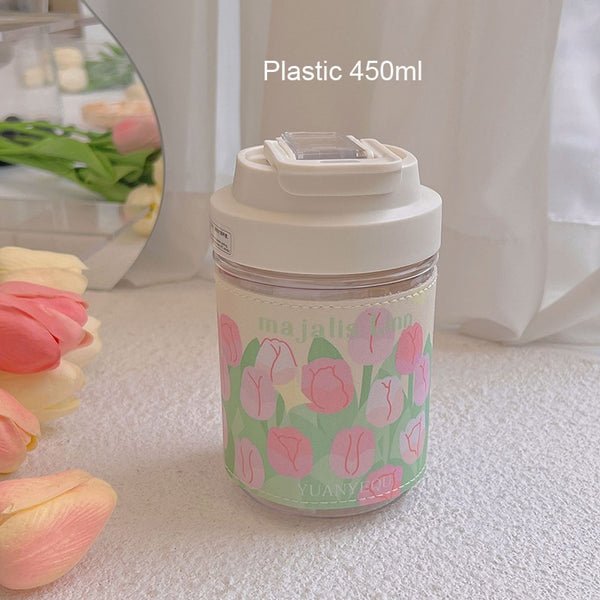 Kawaii waterfles met rietje en riem | Waterfles van 480 ml |BPA-vrije waterfles