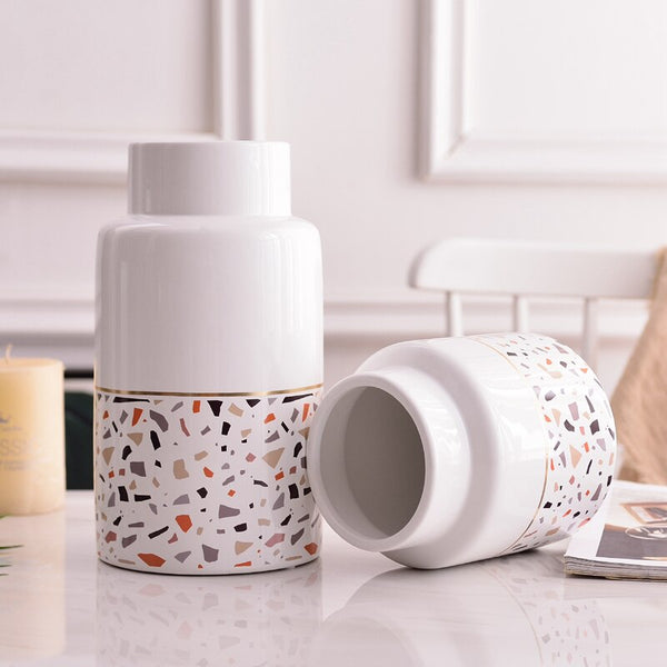 white ceramic  terrazzo flower vase