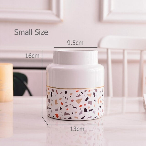 white ceramic  terrazzo flower vase small