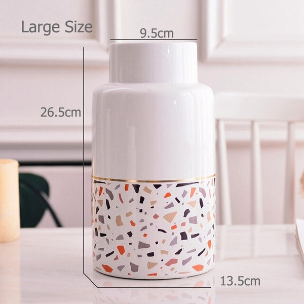 white ceramic  terrazzo flower vase large