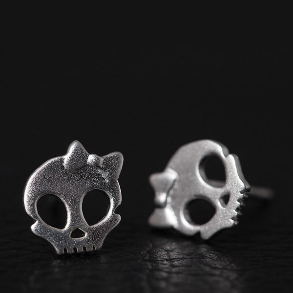 skull silver stud earrings