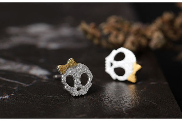 skull silver stud earrings