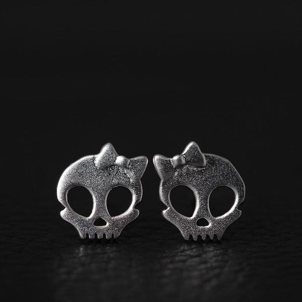 skull silver stud earrings silver