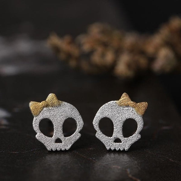 skull silver stud earrings gold