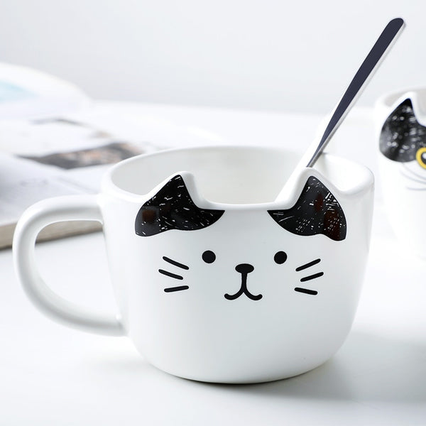 cute cat ceramics coffee mug set