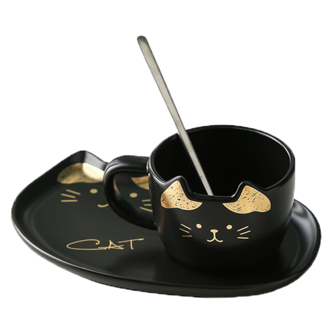 Cute Cat Ceramics Coffee Mug Set