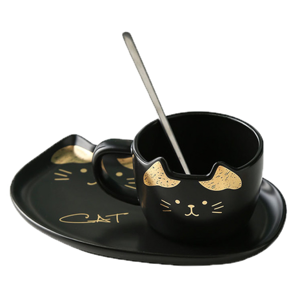 cute cat ceramics coffee mug set new black